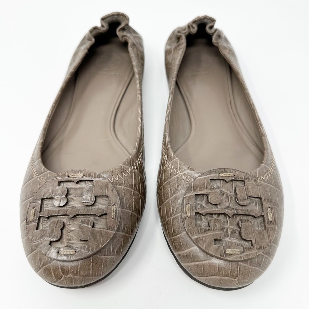 TORY BURCH REVA ITALIAN CROC BALLET SIGNATURE LOGO FLAT 9